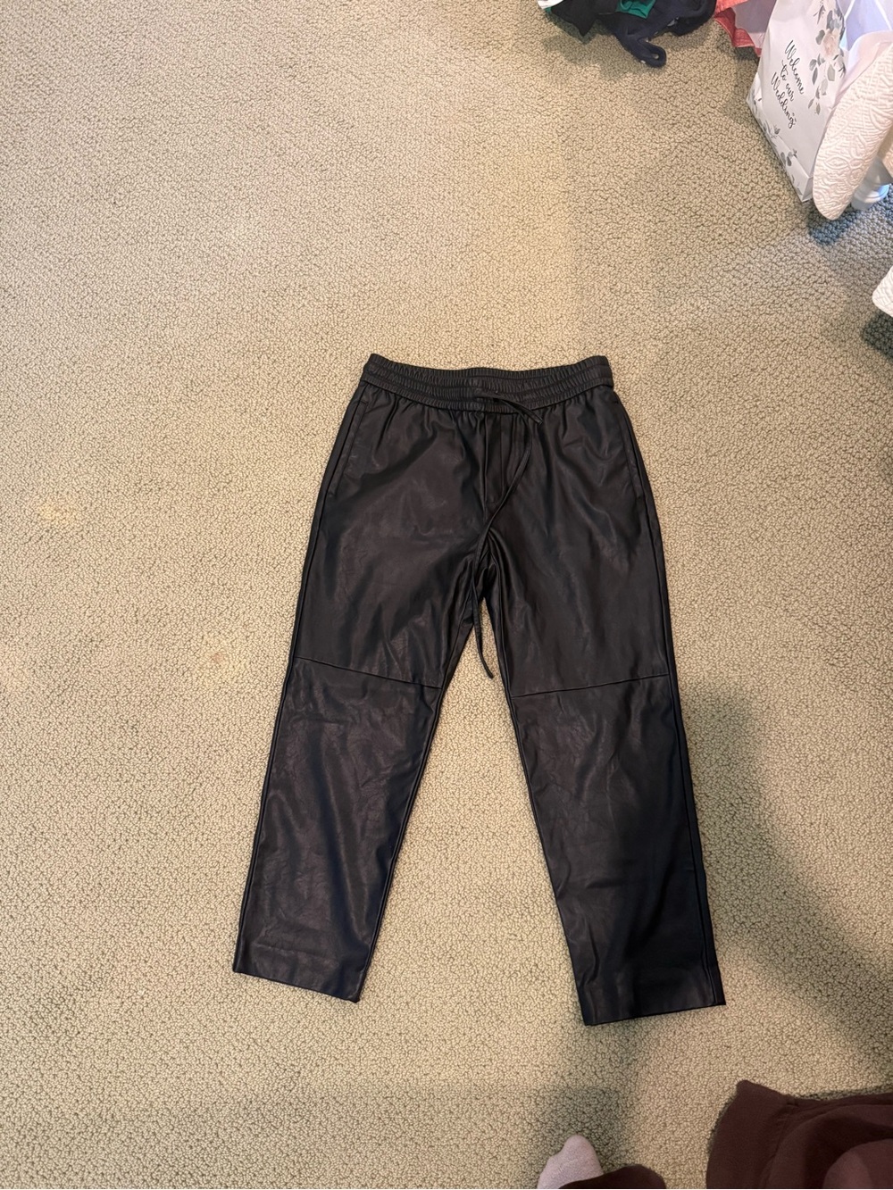 Calvin Klein Black Faux Leather Jogger Pants